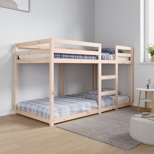 Hommdiy Etagenbett, Hochbett mit Leitplanken, Stockbett für Schlafzimmer, Bett Holzbett Einzelbett, Massivholz Kiefer,Braun,90 x 190 cm