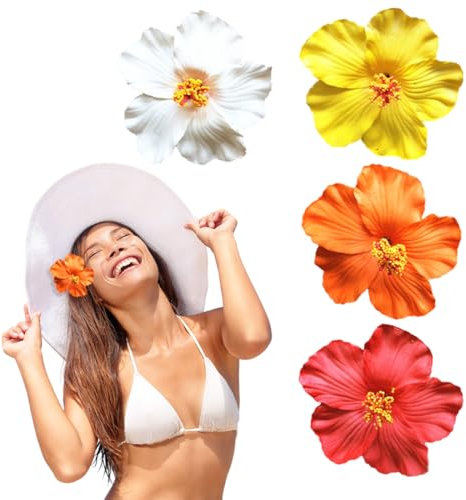 EIHI Pinzas para el Cabello Hawaianas para Mujer Plumeria Hibiscus Pinzas para el Cabello Pinzas para el Cabello Hawaianas Pinzas para el Cabello Artificiales para Fiestas en la Playa, 4 Piezas