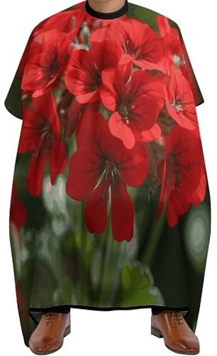 VFMKT Red Geraniums Barber Cape for Men Women Waterproof Hair Cutting Cape Salon Cape with Adjustable Snap Closure Hair Cutting Accessories, Style, One size