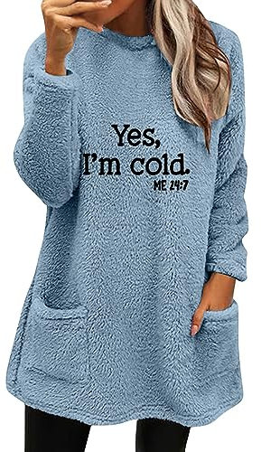 Generisch Warehouse-Deals Pullover Damen Lang Teddy Fleece Flauschig Pulli Weich Winter Warm Sweatshirt Langarm Fleecepulli Plüsch Tops Oberteile Mit Taschen Damen Oberteile Sale