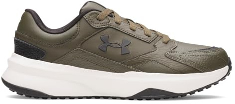 Under Armour Men's Edge Leather, Men's Trainers with Breathable Mesh Upper Layer and Rubber Outsole, Durable and Reliable Gym Shoes,Expedition Green / Summit White / Black,10.5