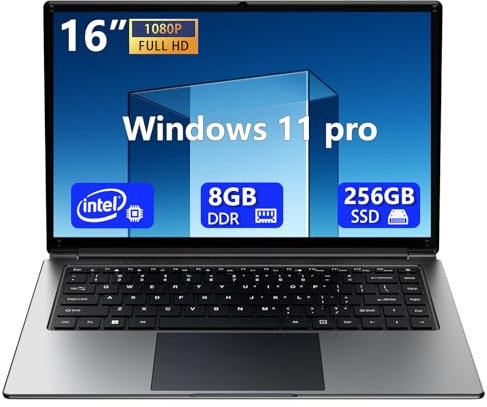 Waxuor Ordinateur Portable de 16 Pouces 8Go DDR et 256 Go SSD Extensible à 1 to Processeur quadricœur Pentium atteignant jusqu'à 2,64 Hz Batterie de 9000 mAh WiFi à Double Bande