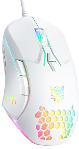 Mouse da gioco cablato per PC: sensore ad alta precisione, retroilluminazione RGB, DPI regolabile, 7 pulsanti programmabili, mouse ergonomici per ufficio e giochi su Windows/Mac/Linux/Chrome-White
