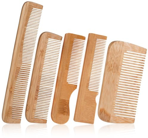 5 Stück Holzkamm Haare Wooden Comb Kamm Holz,Antistatisch Bambus Kamm Set Handlicher Taschenkamm Kammset Aus Natürlichem Bambus,für Langes,Kurzes,Locken Haar Alle Haartypen