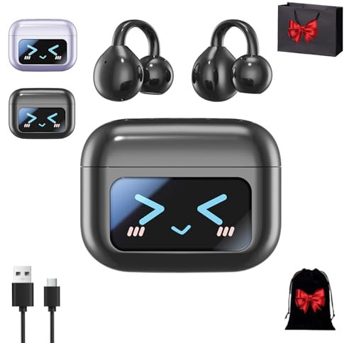 M100 Clip On Ear Headphones, Co2 Clip Earbuds, Smart Touchscreen Bluetooth Earbuds, Open Ear Clip Headphones Wireless Earbud Bluetooth 5.4 Sports Earphones (Black)