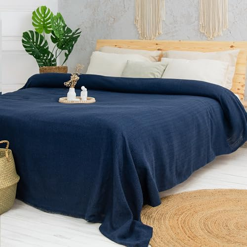 Milam London Tagesdecke King Size Baumwolle, Große Sofadecke & Sofa Überzug | 220 x 240 cm - Marineblau, Tagesdecke für Doppelbett, Sofabezug & Couch Überzug, Sofaüberwurf 2 Sitzer Sofa, Couchdecke