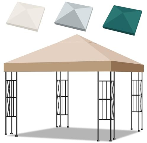 Inoamity - Lona para techo (3 x 3 m, impermeable, para pérgola/cenador, funda extraíble anti-UV, alta resistencia (poliéster 300D) - Protección solar para jardín, terraza, camping y playa, caqui