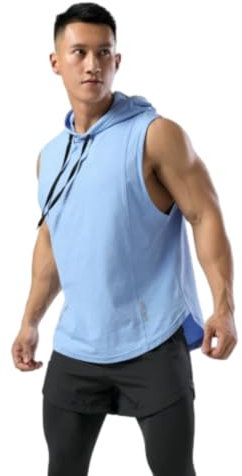 Tank Top Herren Leichte Weich Atmungsaktiv Ärmellos T-Shirt Draussen Running Fitness Sportshirt Dünn Mode Casual Hoodie E-Sky Blue 3XL