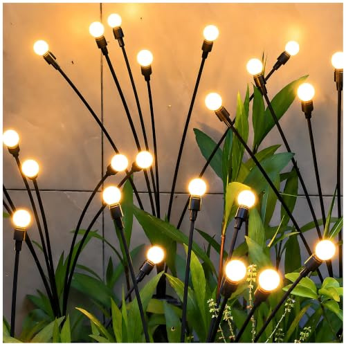 DooYard Solar-Gartenleuchten 4 Stück – Glühwürmchen-Lichter für Hof, verbesserte Outdoor-Solar-Hofleuchten mit flexiblem Draht und schwerem Glühbirnensockel, warmweiß, Terrassen-Gartendekoration