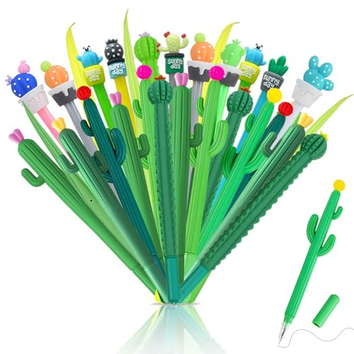 CNYMANY 30 Stück Kaktus-Kugelschreiber Cartoon-Gelschreiber, 0,5 mm, schwarze Tinte Niedliche Kugelschreiber mit Topfpflanzenmotiv Für Lehrer, Schule, Büro, Geschenke