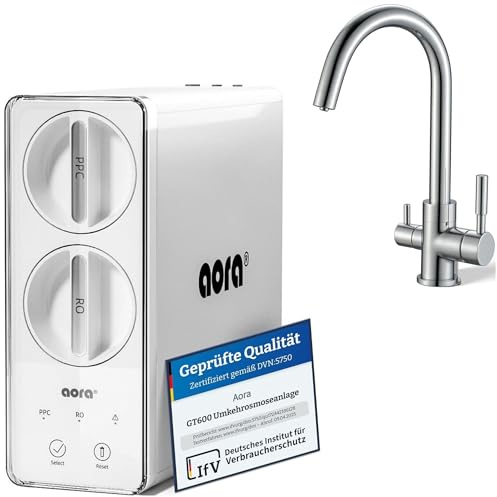 AORA GT600 Umkehrosmoseanlage Untertisch – tankloser Trinkwasserfilter – 8 Stufen Filtration RO System – 3-Wege-Armatur – 3 Sekunden Filterwechsel – Osmoseanlage reines Wasser | GIULIA C-Chrom