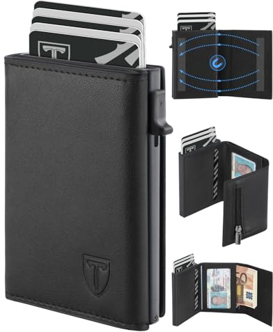 TEEHON Geldbörse Herren - Magnetischer Slim Wallet mit Münzfach & RFID Schutz & ID-Fenster - Leder Portmonee Geldbeutel kartenetui für Karten - kreditkartenetui Männer Klein - Kartenhalter (Grau)