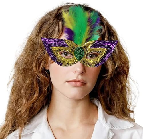 Generisch Venezianische Maske Damen Pailletten Halbmaske Gold Lila Grün Augenmaske Maskenball Maske Elegant Bühnenperformance Makeup Karneval Maskerade Party Kostüm