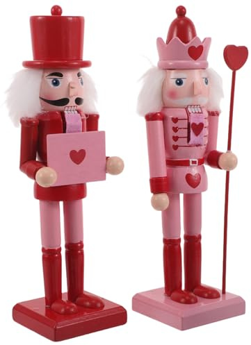 HOLIDYOYO Valentine’s Day Wooden Nutcracker Figurine Set 25cm Pink Heart Desktop Decoration Traditional Soldier Ornament for Holiday and Party Décor