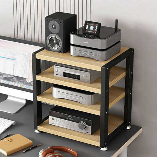 DEOPXF HiFi Rack 2/3/4-stufiges Stereo-Rack Große Kapazität & Mehrstöckige Aufbewahrung Einfach Zu Montieren TV HiFi Rack Geeignet Für Spielzimmer Tonstudios(Light Walnut,45x35x48cm)