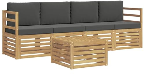 vidaXL Outdoor-Sofagarnitur 5 pcs Weiß und Anthrazit Polyester, Garten Lounge-Sofa, strapazierfähige Außensitzgruppe, modernes Terrassenmöbel, bequemer Wohnbereich