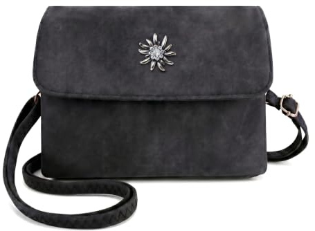YANFALE Dirndl Tasche, Trachtentasche Damen mittelgroß, Oktoberfest Tasche mit Edelweiss, Damen Umhängetasche aus Wildlederoptik, Trachten Tasche für Volksfest & Alltag