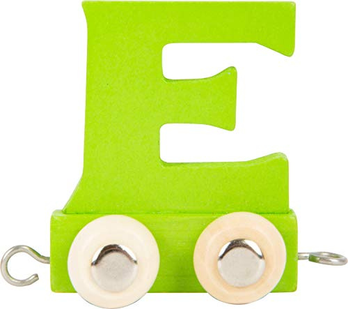 Buchstabenzug bunt | bunte Lok - farbige Waggons | Wunschname zusammenstellen | Holzeisenbahn | EbyReo® Namenszug aus Holz | personalisierbar | auch als Geschenk Set (Farbe Grün Buchstabe E)