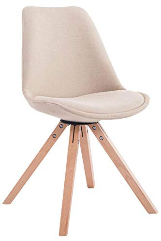 CLP Retro-Stuhl Toulouse Square Mit Stoffbezug Und Hochwertigem Sitzpolster I Lehnstuhl Mit Stabilem Holzgestell I Sitzhöhe 48 cm, Farbe:Creme, Gestell Farbe:Natur