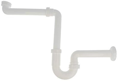 tecuro - Raumsparsiphon 1 1/4 Zoll x 32 mm, für Waschbecken/Waschtisch, inkl. Wandrosette, Kunststoff Weiß, kürzbar - 58500 Röhrengeruchsverschluss