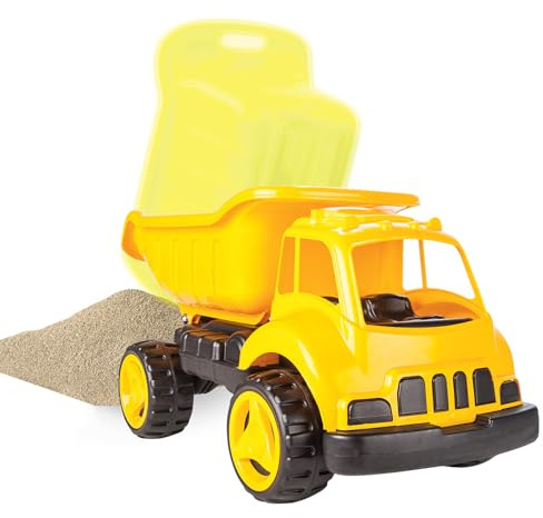 JAMARA 460269 - Sandkastenauto Dump Truck XL - ca. 40 Kg Ladekapazität, Ladefläche kippbar, Robustes Kunststoffgehäuse, gelb