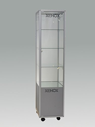 MHN Glasvitrine ca. 180 cm hoch - abschließbare & rollbare Vitrine mit Aufbewahrungsfach - schmale Präsentationsvitrine 50 x 40 cm ohne Beleuchtung