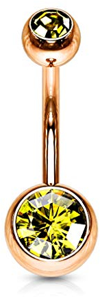 Paula & Fritz® Bauch-nabelpiercing Bananabell Bauch-Piercing Edelstahl Chirurgenstahl 316L roségold Doppelte Kugel Zirkonia GRN04-141058-T