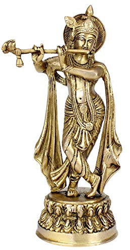 Brass Krishna Idol | Statue Playing Flute for Puja Mandir and Décor Krishna | Krishan Brass Statue,Height 10 Inches/Krishna Playing Flute/Krishna Brass Statue/Krishna Brass Idol/Statue for Home Decor