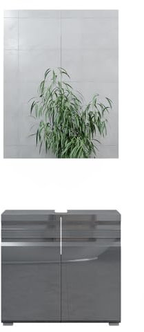 Vicco Badmöbel-Set Fredd, Badezimmerschrank-Set, Anthrazit Hochglanz, 2 Teile
