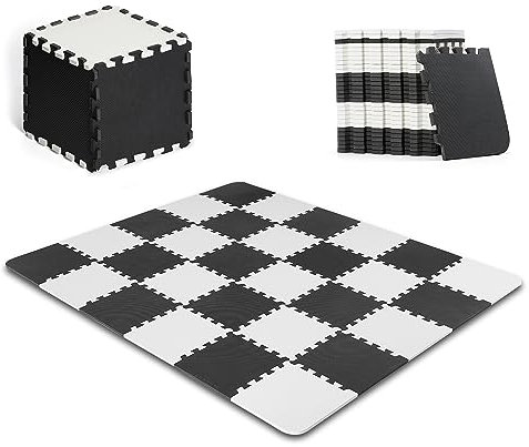 Kinderkraft Spielmatte LUNO, 30 Puzzleteile im Set, Erlebnismatte, Puzzlematte, Krabbelmatte, aus Schaumstoff, für Kinder ab 10 Monate, Schwarz Weiß