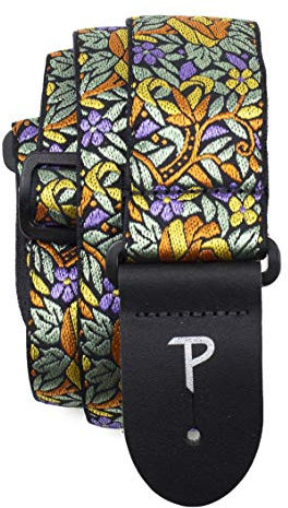 Perri's Leathers Ltd. - Gitarrengurt - Nylon - Jacquard - Blumenmuster Orange Gelb - Einstellbar - Für Akustik-/Bass-/Elektrogitarren - Hergestellt in Kanada (TWS-7276)