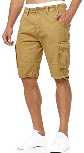 Indicode Herren Blixt Cargo Shorts mit 6 Taschen und Gürtel aus 100% Baumwolle | Männer Amber, XXL
