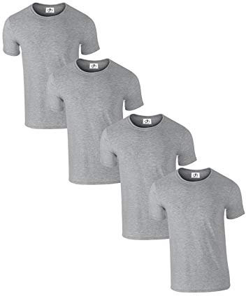 Pack of 4 Premium Crew Neck T-Shirt Plain Regular Fit Short Sleeve 100% Cotton 180gsm L Grey