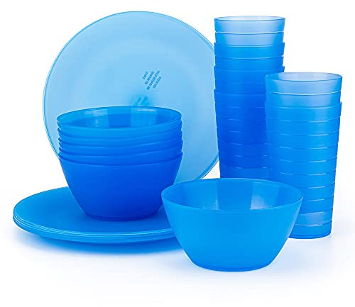 Plastic Dinnerware set, Unbreakable and Reusable Plastic Plate, Bowl and Tumbler | set of 18 Blue