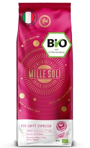 MilleSoli Bio Espresso Bohnen - geröstet in Sizilien - Premium Kaffeebohnen 1kg - 100% Bio Arabica & Robusta - Traditionelle Dreifachröstung In Handarbeit