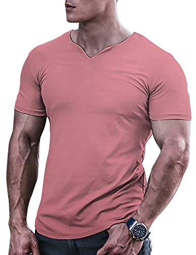 Hommes Chemises athlétiques de Musculation T-Shirts Musculaire à séchage Rapide Haut d'entraînement Gymnastique Rose XL