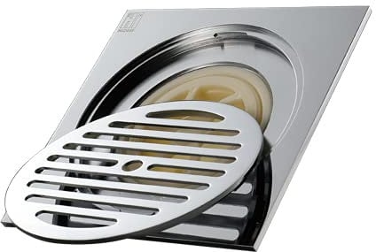 Ksunun Bodenablauf Messing Badezimmer Bodenablauf 150X150mm Platz Badezimmer Duschablauf Abnehmbarer Deckel Und ABS-Deo-Ventileinsatz, Chrom