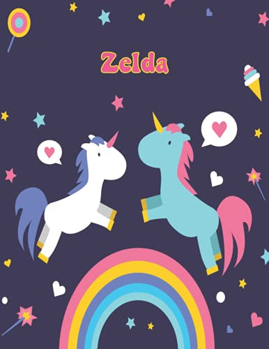 Zelda: Unicorn Notebook Personal Name Wide Lined Rule Paper | Notebook The Notebook For Writing Journal or Diary Women & Girls Gift for Birthday, For Student | 162 Pages Size 8.5x11inch