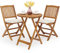 COSTWAY 3 Piece Folding Patio Bistro Set, Acacia Wood Table and Chairs with Cushions, Outdoor Dining Furniture Set for Balcony, Garden and Poolside (Cream)