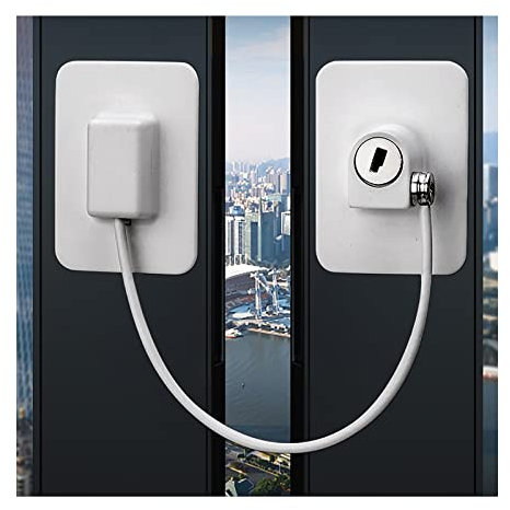 Window Restrictor Locks, 2 Pcs Self-Adhesive Window Door Restrictor Security Lock, Child Baby Safety Self Adhesive Security Wire Catch with Screws Keys, Fridge Door Lock No Punching
