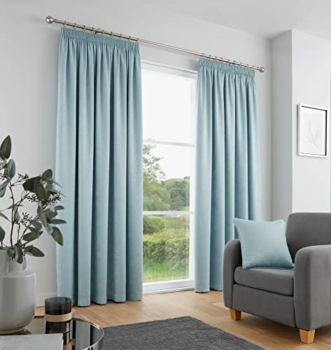 Fusion - Galaxy - Pair of Dim-out Pencil Pleat Curtains - 46 Width x 54 Drop (117 x 137cm) in Duck Egg