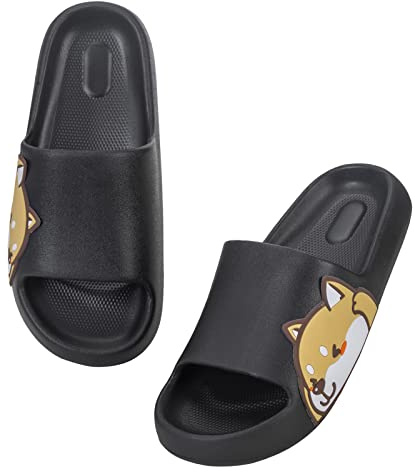 Waysoland Women Men Beach Slippers Summer Slide Sandals,EVA Open Toe Soft Slippers,Bathroom Pool Shower Anti-Slip Shoes Flip Flops for Indoor & Outdoor(black,2.5/3 UK)