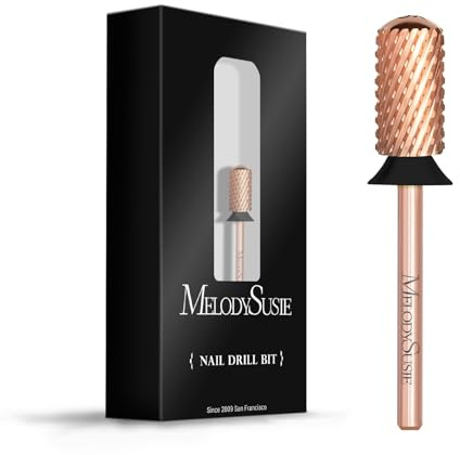 MelodySusie Safety Nail Drill Bits, 3/32'' Smooth Round Top Large Barrel Carbide Bits, Suitable for Manicure Pedicure Cuticle Gel Polishing, Beginners Bits, Rose Gold, Series Bit-S, Extra Coarse