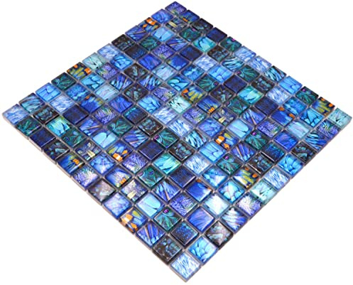 Mosaico in vetro misto, piastrelle a mosaico in vetro blu lucido da parete cucina bagno doccia