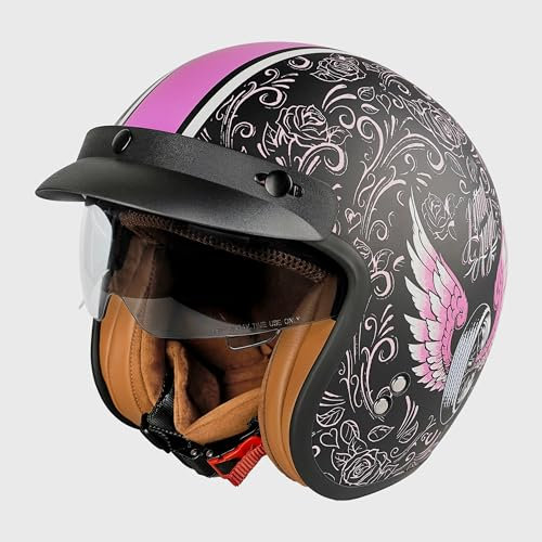 Jethelm mit Visier by BS Way: Hochwertiger Motorradhelm, ECE-Zertifiziert für Herren und Damen - Ideal für Roller, Moped, Mofa und Scooter - Retro Helm Design, Halbschalenhelm Violett