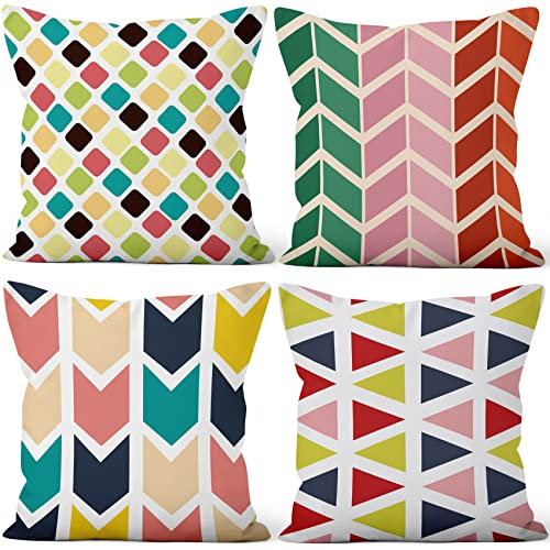 Aoihrraan 50x50cm 4er Set Dekorativ Kissenbezug Bunt Pfeil Geometrisch Muster Weicher Plüsch Quadratischer Kissenbezug Wohnkultur Für Bett Wohnzimmer Draussen Balkon Terrasse Patio Stuhl Garten Sofá