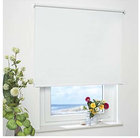 ourdeco Rollo/Seitenzugrollo / 202 x 180 Breite x Höhe/weiß/lichtundurchlässiger Stoff/Sichtschutzrollo/Verdunklungsrollo
