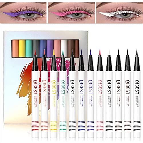 12pcs ensemble d'eye-liner liquide mat, crayon eye-liner coloré pigmenté, maquillage pour les yeux arc-en-ciel longue durée imperméable à l'eau et anti-taches