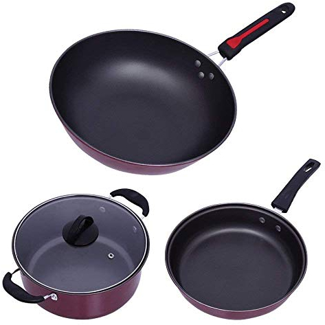 COTBY Fry Pan Non-Stick Pan Casserole Pan Smokeless Pan Frying Pan Kitchen Set Three-Piece Steamer Wok Pan Frying Pan Gift Set Cookware Frying Pan