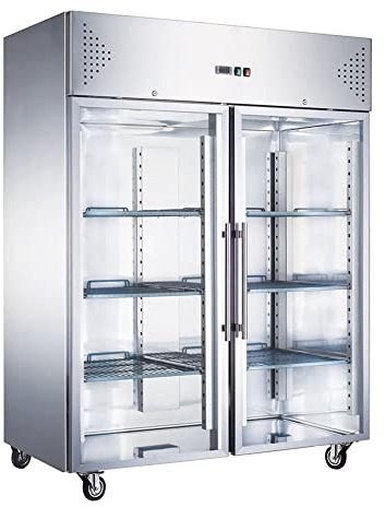 Stalwart DA-R1200SGLASS Commercial Refrigerator Upright Cabinet 1200 litres Stainless Steel Twin Glass Door GN2/1 Fan Cooling